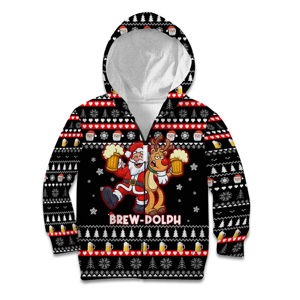 Christmas Brewdolph Reindeer Kid Hoodie Xmas Holiday Patterns - Wonder Print Shop