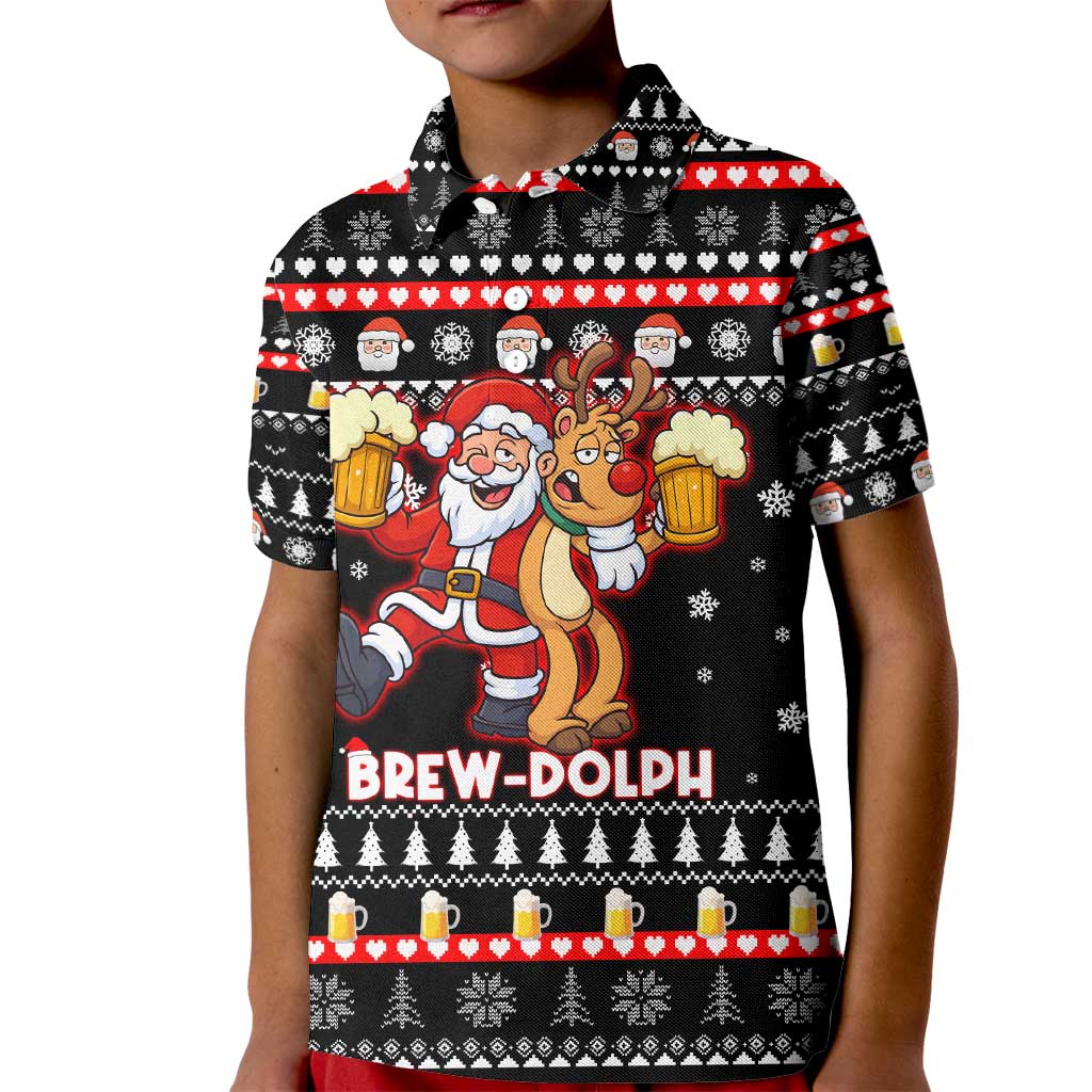 Christmas Brewdolph Reindeer Kid Polo Shirt Xmas Holiday Patterns - Wonder Print Shop
