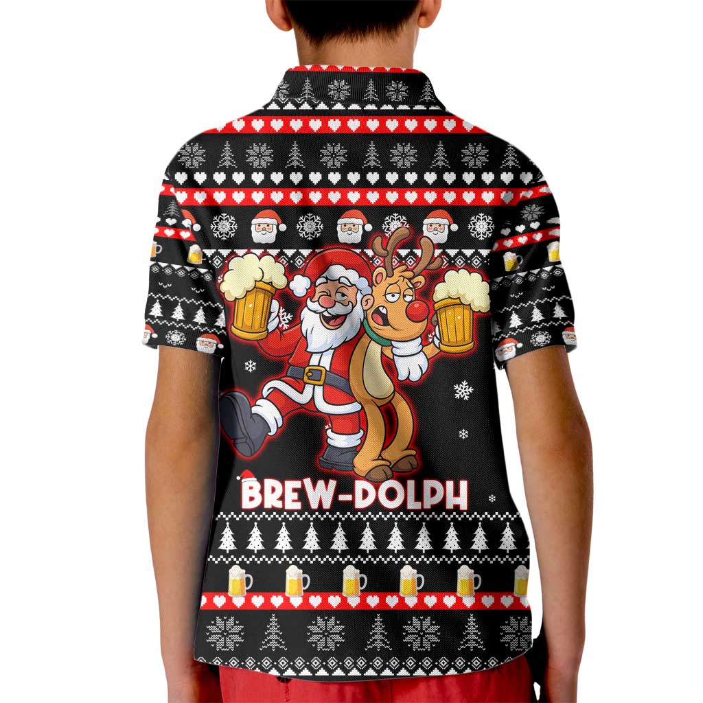 Christmas Brewdolph Reindeer Kid Polo Shirt Xmas Holiday Patterns - Wonder Print Shop