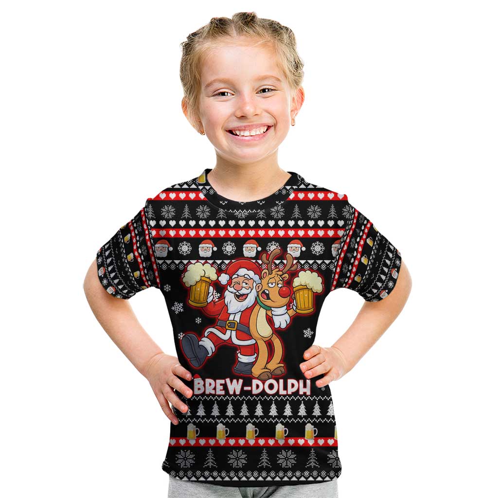 Christmas Brewdolph Reindeer Kid T Shirt Xmas Holiday Patterns - Wonder Print Shop
