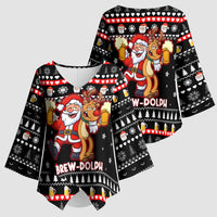 Christmas Brewdolph Reindeer Kimono Sleeve Blouse Xmas Holiday Patterns - Wonder Print Shop