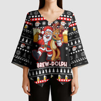 Christmas Brewdolph Reindeer Kimono Sleeve Blouse Xmas Holiday Patterns - Wonder Print Shop