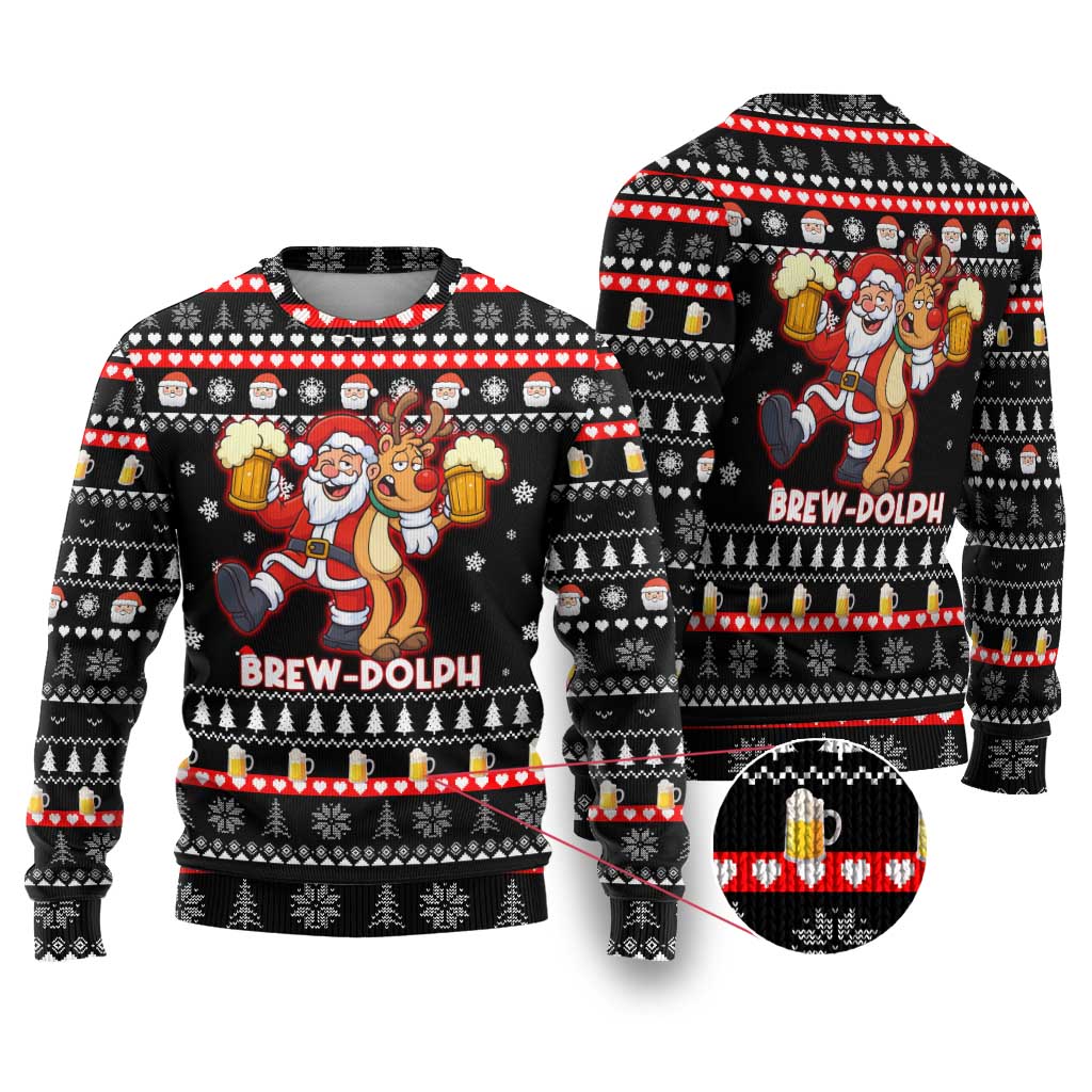 Christmas Brewdolph Reindeer Ugly Christmas Sweater Xmas Holiday Patterns - Wonder Print Shop