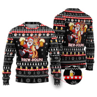 Christmas Brewdolph Reindeer Ugly Christmas Sweater Xmas Holiday Patterns - Wonder Print Shop