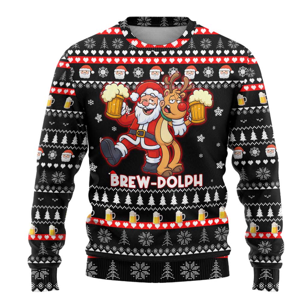 Christmas Brewdolph Reindeer Ugly Christmas Sweater Xmas Holiday Patterns - Wonder Print Shop