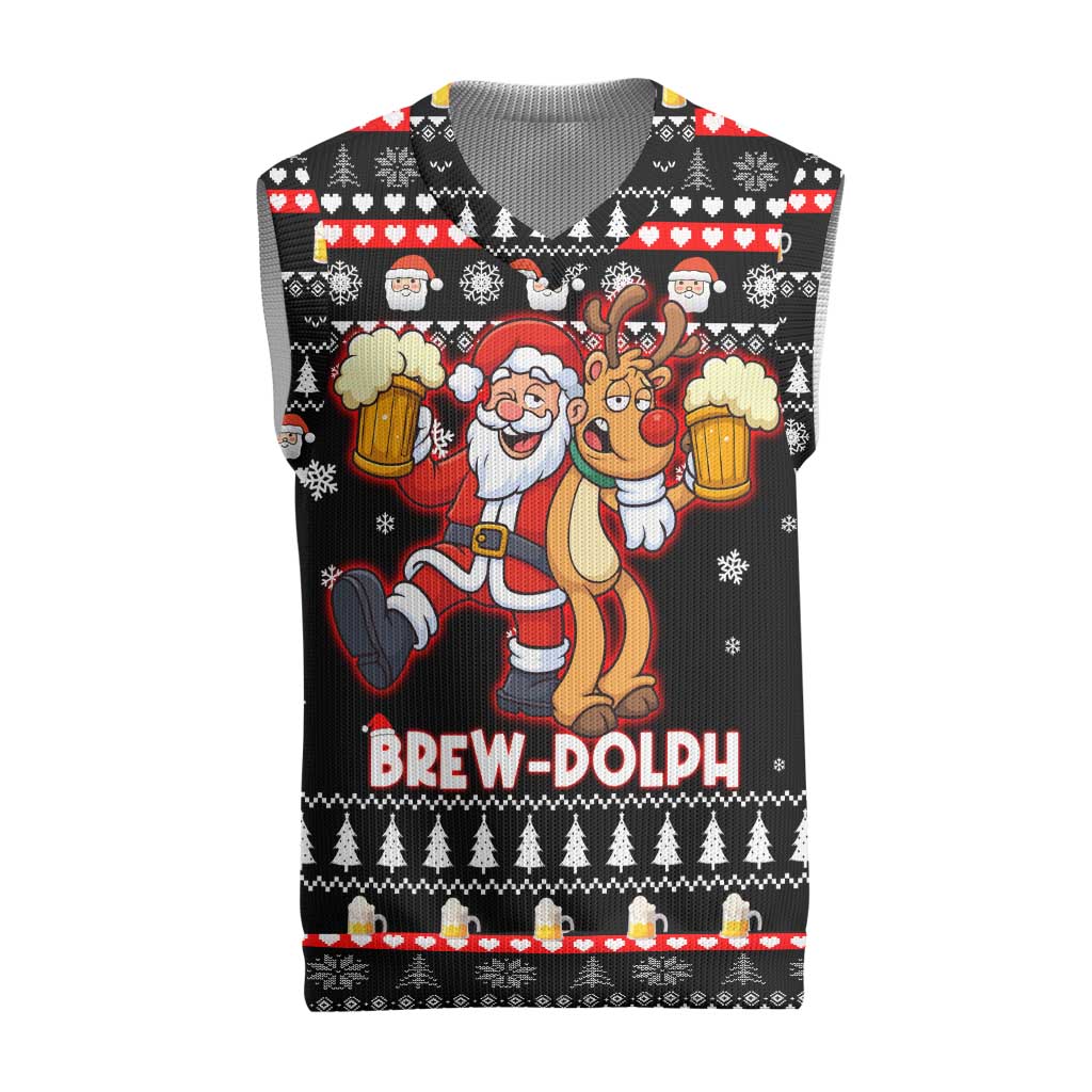 Christmas Brewdolph Reindeer Christmas Knitted V-Neck Vest Xmas Holiday Patterns - Wonder Print Shop