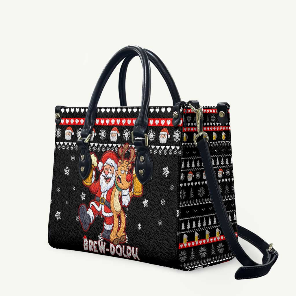 Christmas Brewdolph Reindeer Leather Bag Xmas Holiday Patterns - Wonder Print Shop