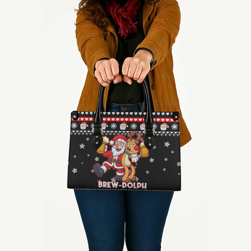 Christmas Brewdolph Reindeer Leather Bag Xmas Holiday Patterns - Wonder Print Shop