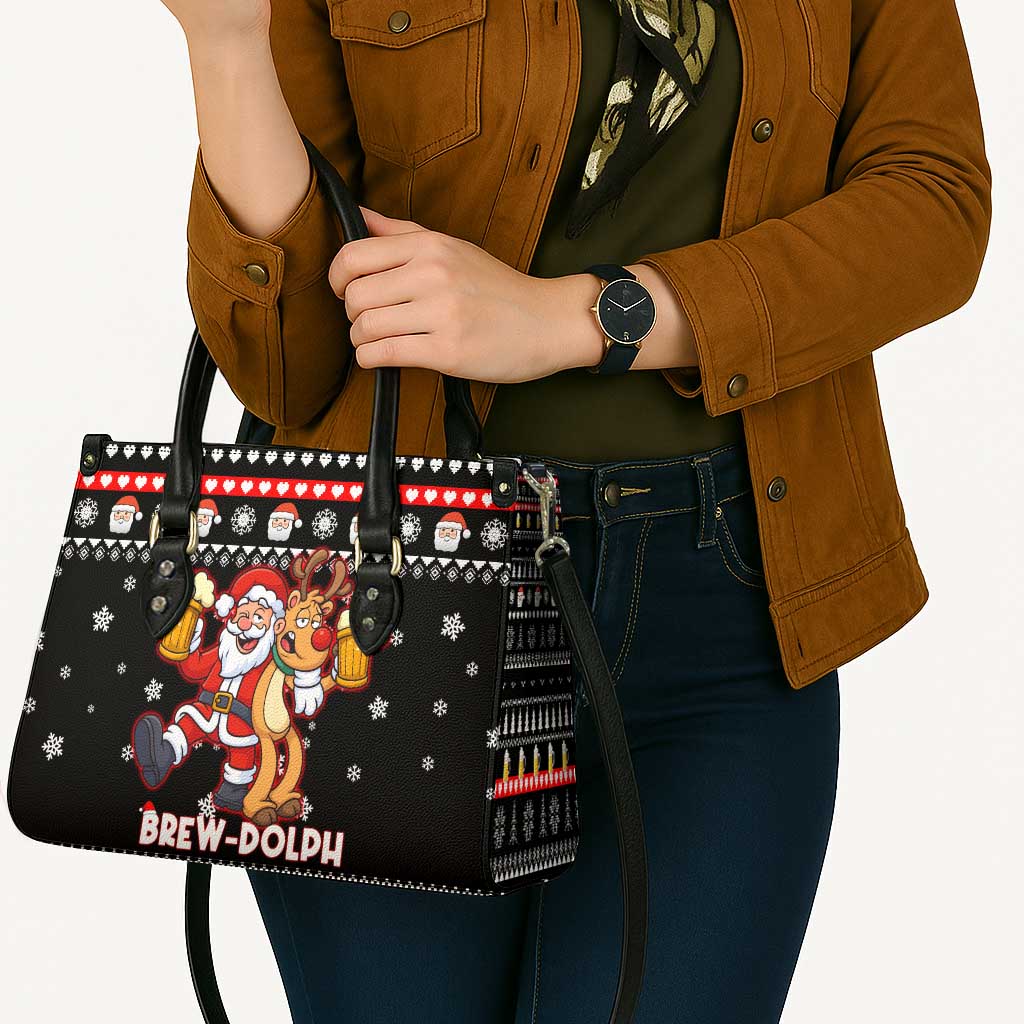 Christmas Brewdolph Reindeer Leather Bag Xmas Holiday Patterns - Wonder Print Shop