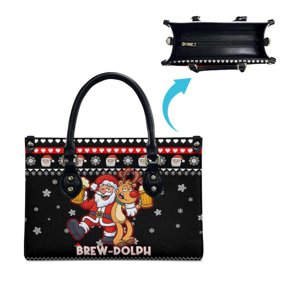 Christmas Brewdolph Reindeer Leather Bag Xmas Holiday Patterns - Wonder Print Shop
