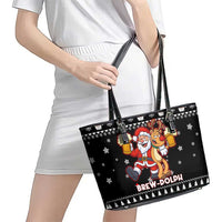 Christmas Brewdolph Reindeer Leather Tote Bag Xmas Holiday Patterns - Wonder Print Shop