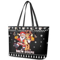 Christmas Brewdolph Reindeer Leather Tote Bag Xmas Holiday Patterns - Wonder Print Shop