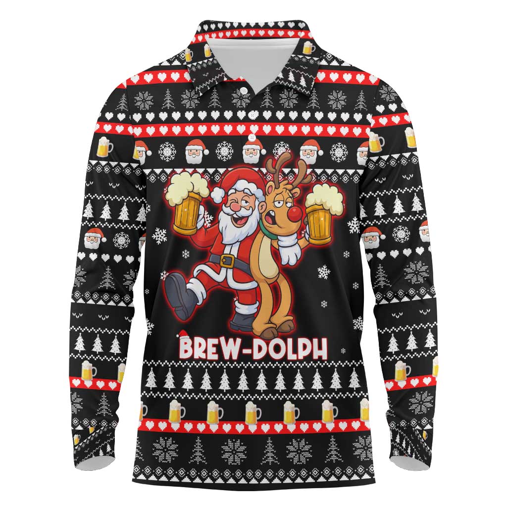 Christmas Brewdolph Reindeer Long Sleeve Polo Shirt Xmas Holiday Patterns - Wonder Print Shop