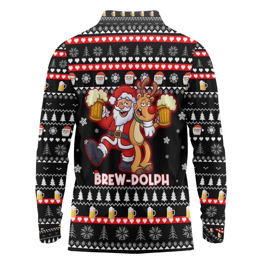 Christmas Brewdolph Reindeer Long Sleeve Polo Shirt Xmas Holiday Patterns - Wonder Print Shop