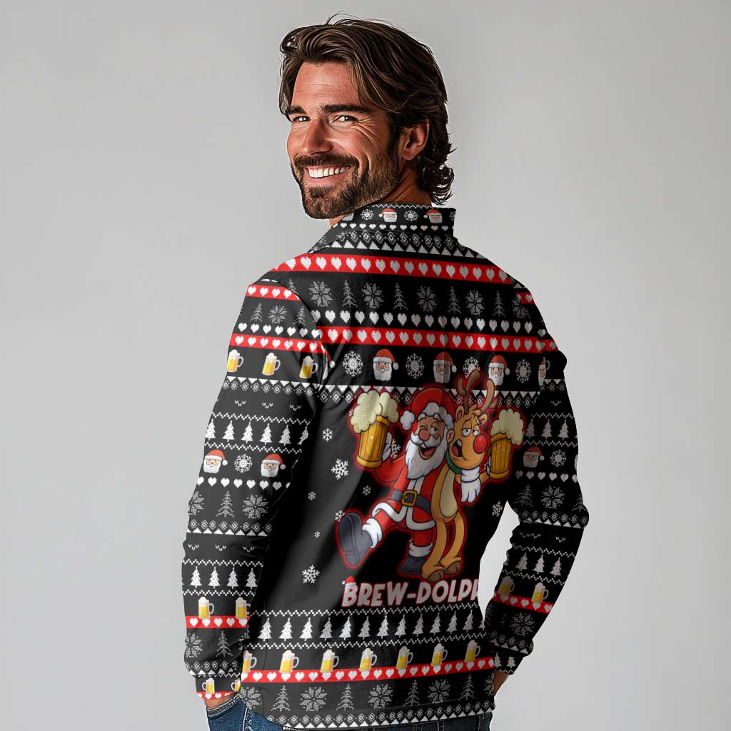 Christmas Brewdolph Reindeer Long Sleeve Polo Shirt Xmas Holiday Patterns - Wonder Print Shop