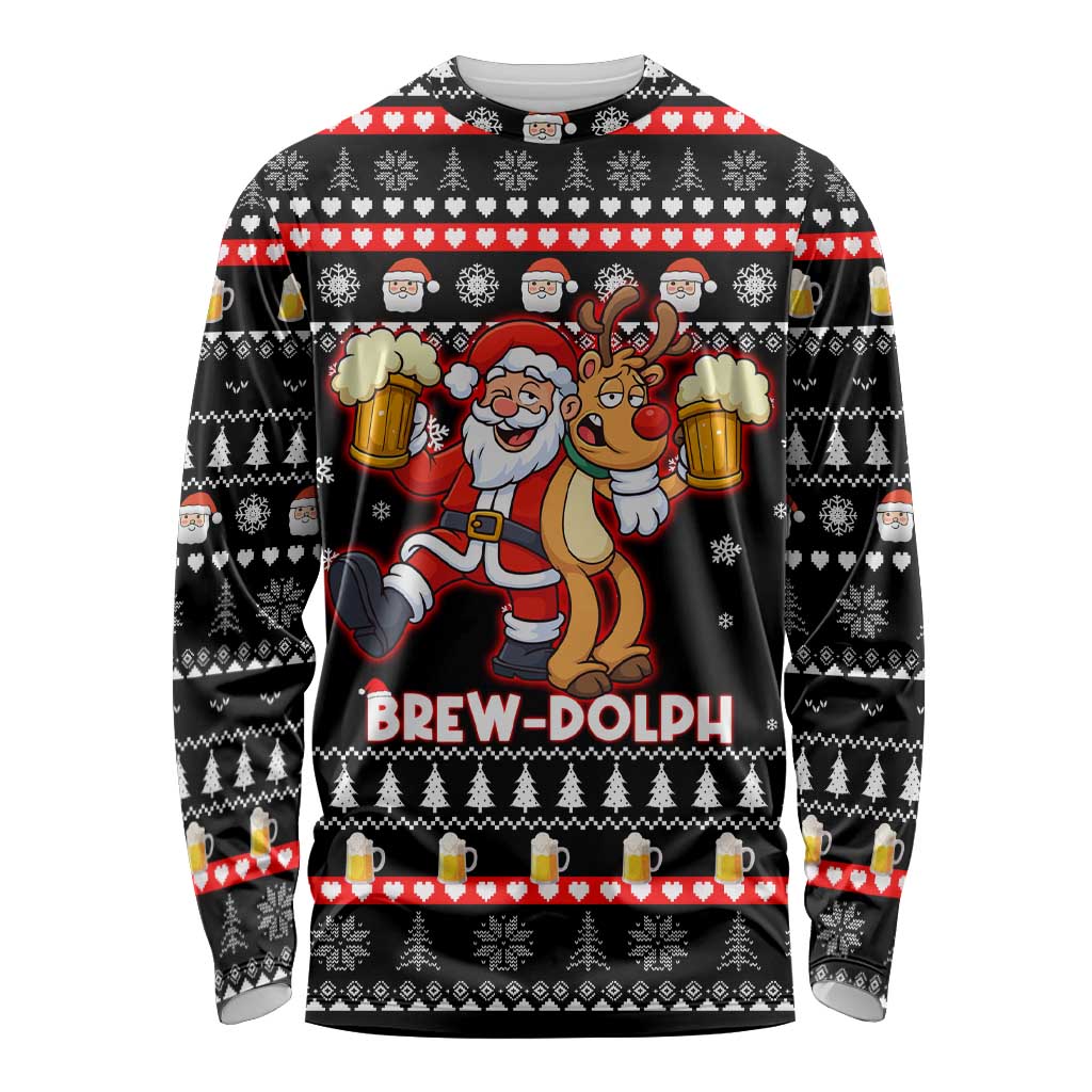 Christmas Brewdolph Reindeer Long Sleeve Shirt Xmas Holiday Patterns - Wonder Print Shop