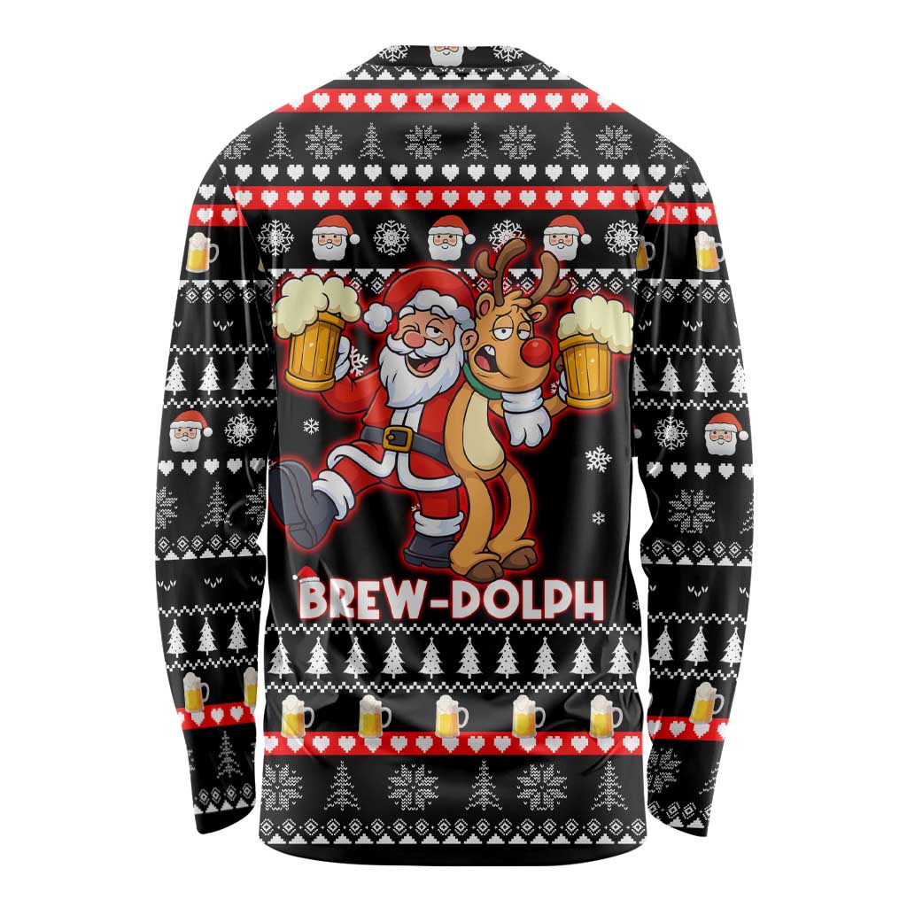 Christmas Brewdolph Reindeer Long Sleeve Shirt Xmas Holiday Patterns - Wonder Print Shop