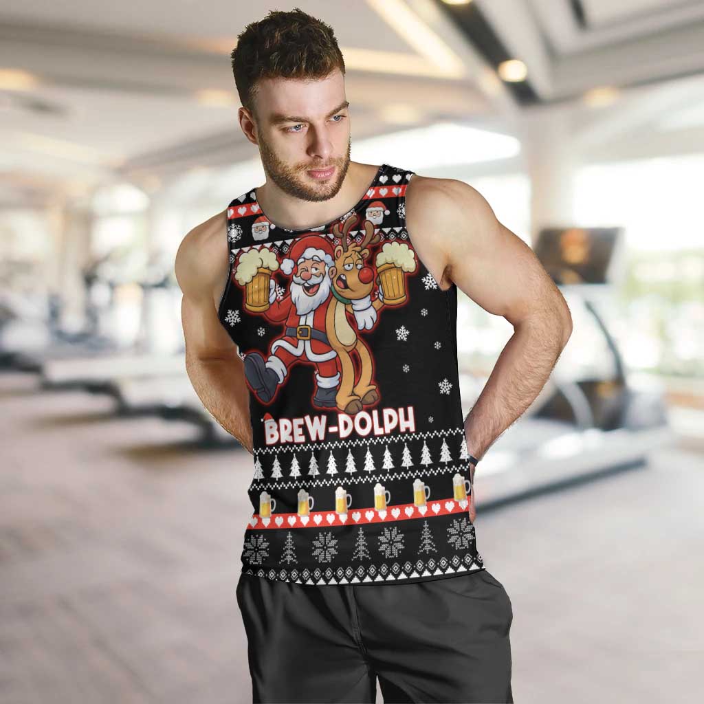 Christmas Brewdolph Reindeer Men Tank Top Xmas Holiday Patterns - Wonder Print Shop