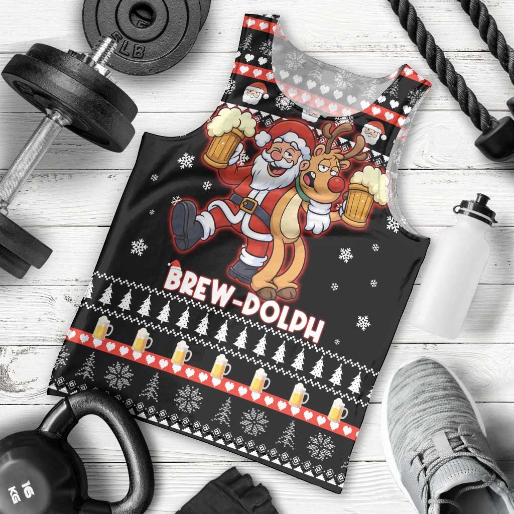 Christmas Brewdolph Reindeer Men Tank Top Xmas Holiday Patterns - Wonder Print Shop