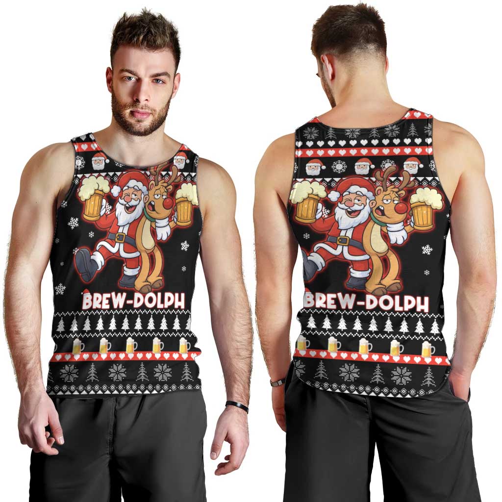 Christmas Brewdolph Reindeer Men Tank Top Xmas Holiday Patterns - Wonder Print Shop