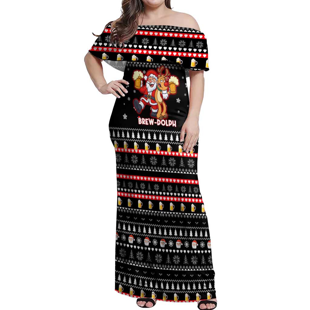 Christmas Brewdolph Reindeer Off Shoulder Maxi Dress Xmas Holiday Patterns - Wonder Print Shop