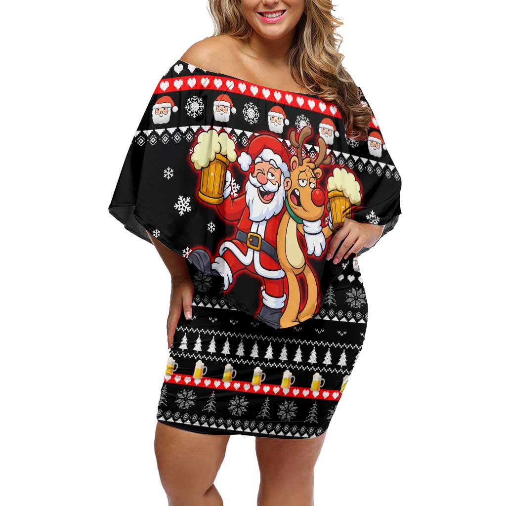 Christmas Brewdolph Reindeer Off Shoulder Short Dress Xmas Holiday Patterns - Wonder Print Shop