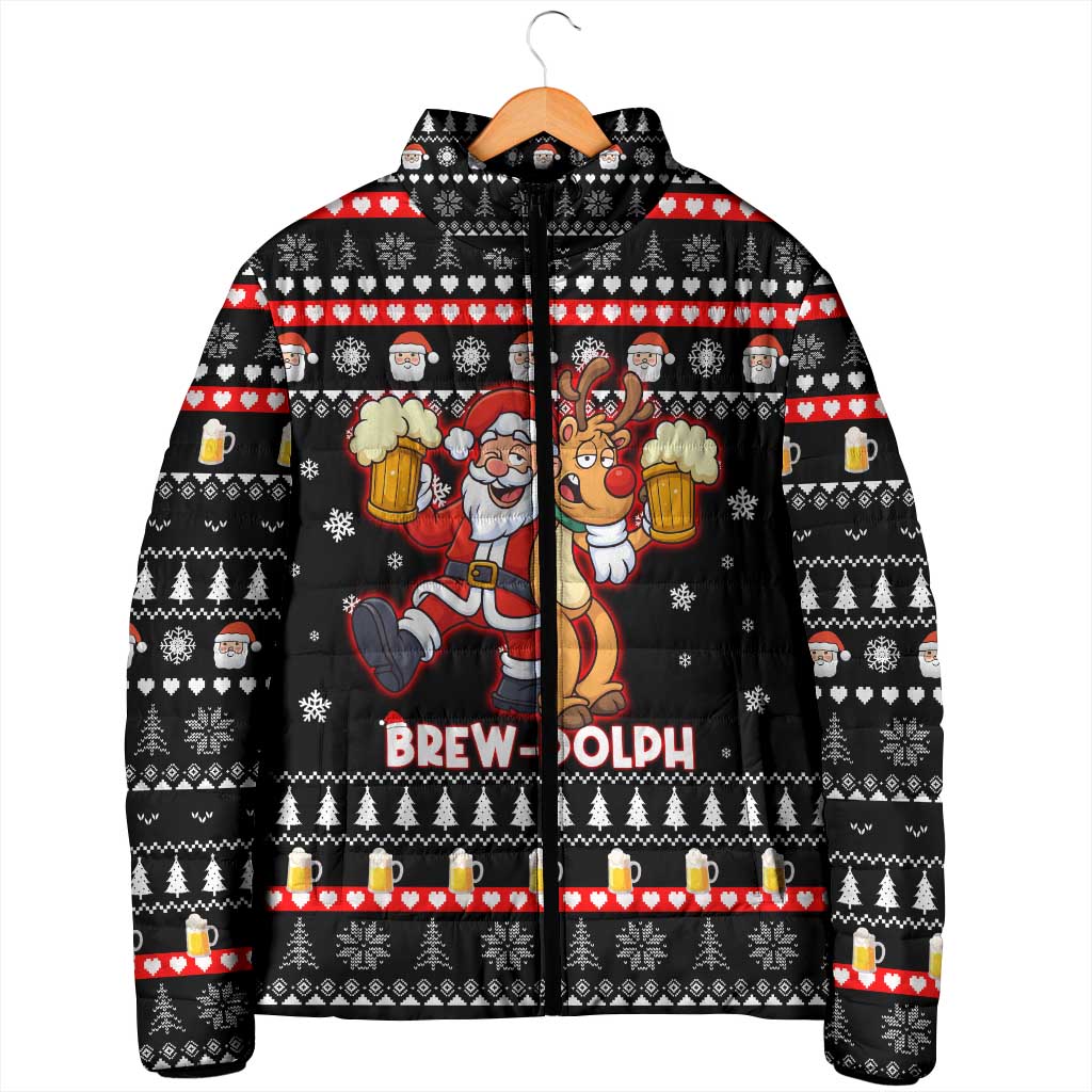 Christmas Brewdolph Reindeer Padded Jacket Xmas Holiday Patterns - Wonder Print Shop
