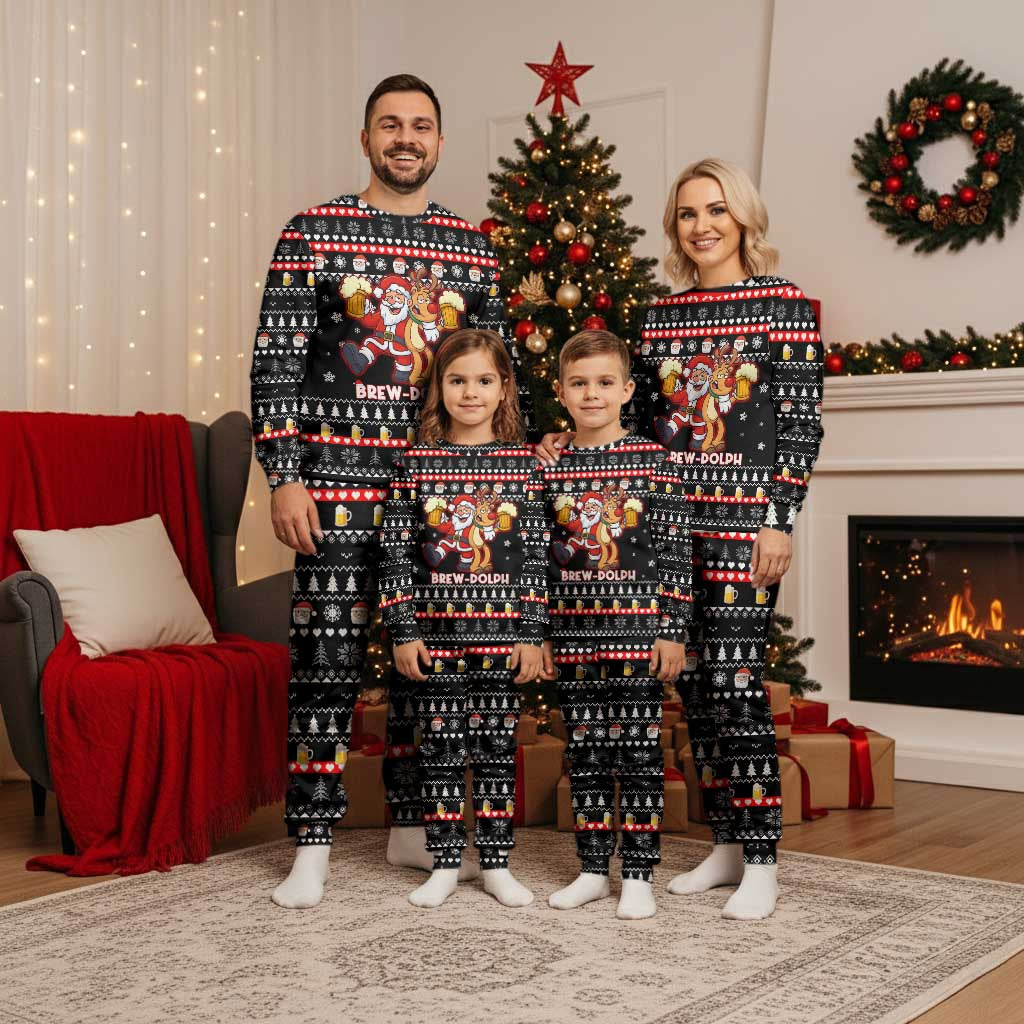 Christmas Brewdolph Reindeer Christmas Pajama Set Xmas Holiday Patterns - Wonder Print Shop