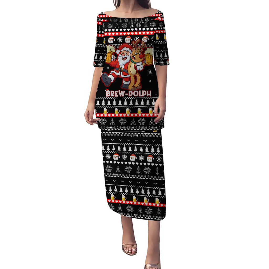 Christmas Brewdolph Reindeer Puletasi Xmas Holiday Patterns - Wonder Print Shop