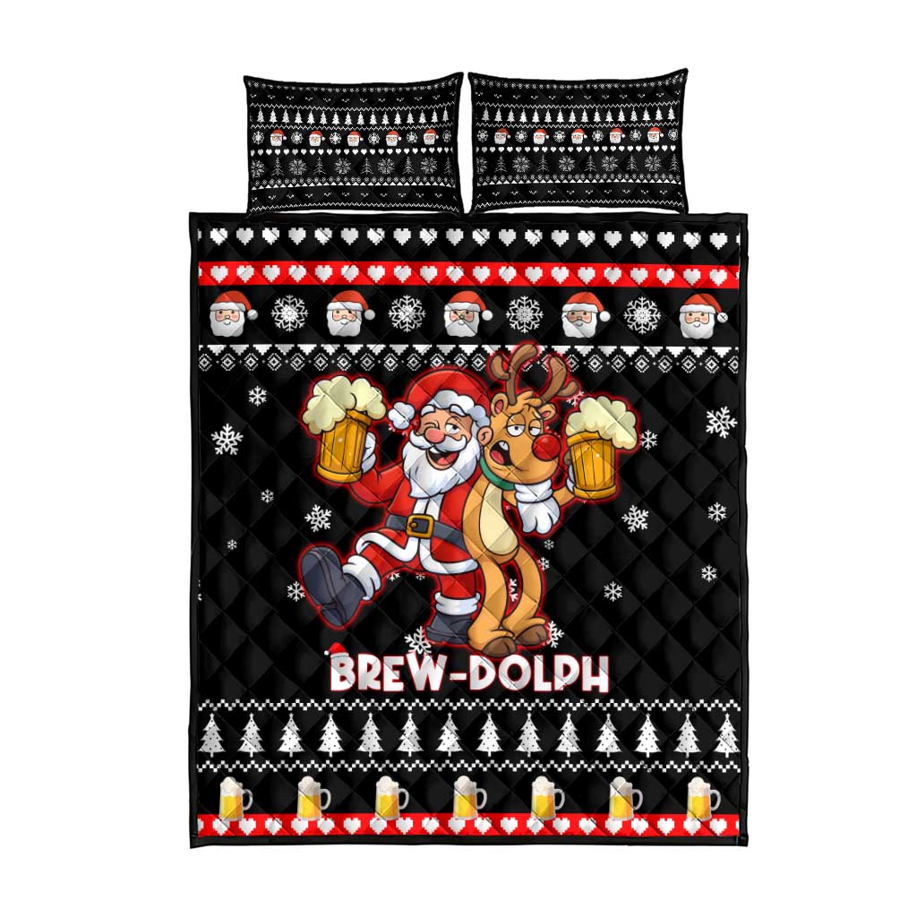 Christmas Brewdolph Reindeer Quilt Bed Set Xmas Holiday Patterns - Wonder Print Shop