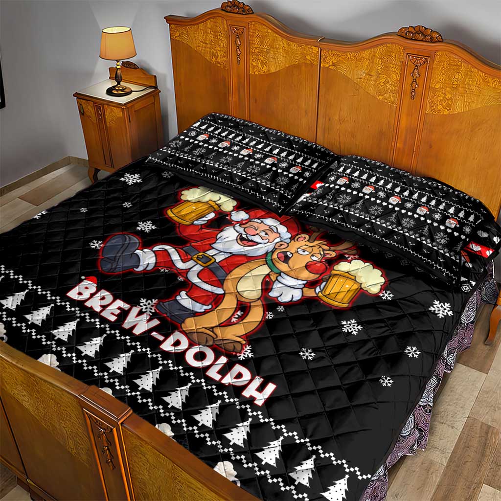 Christmas Brewdolph Reindeer Quilt Bed Set Xmas Holiday Patterns - Wonder Print Shop