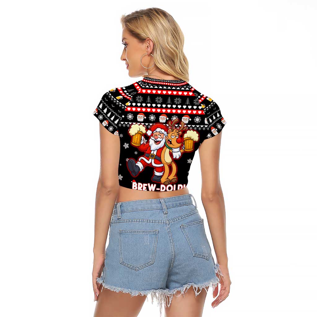 Christmas Brewdolph Reindeer Raglan Cropped T Shirt Xmas Holiday Patterns - Wonder Print Shop