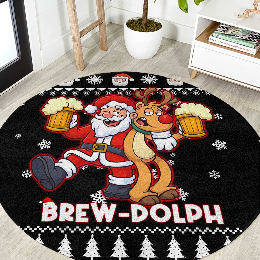 Christmas Brewdolph Reindeer Round Carpet Xmas Holiday Patterns - Wonder Print Shop