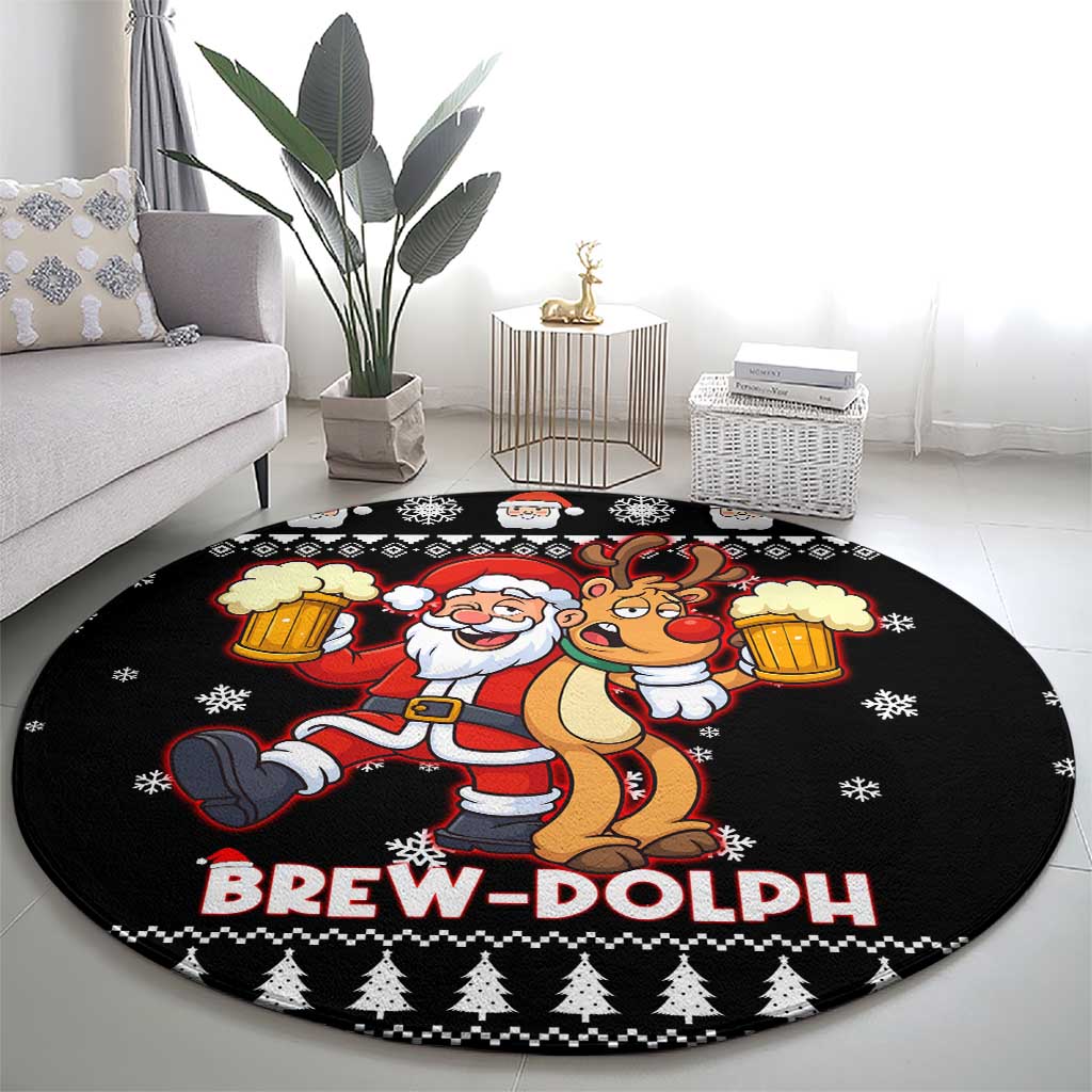 Christmas Brewdolph Reindeer Round Carpet Xmas Holiday Patterns - Wonder Print Shop