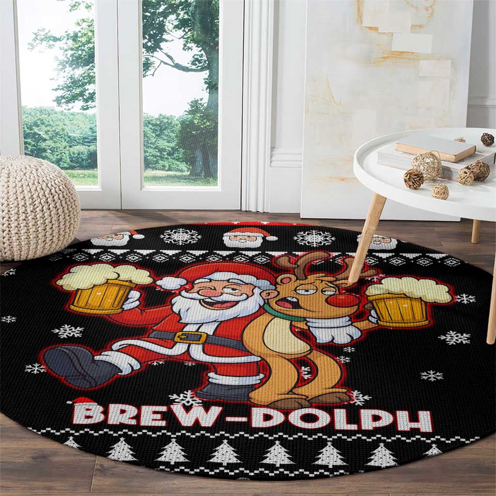 Christmas Brewdolph Reindeer Round Carpet Xmas Holiday Patterns - Wonder Print Shop