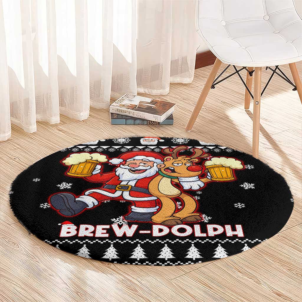 Christmas Brewdolph Reindeer Round Carpet Xmas Holiday Patterns - Wonder Print Shop