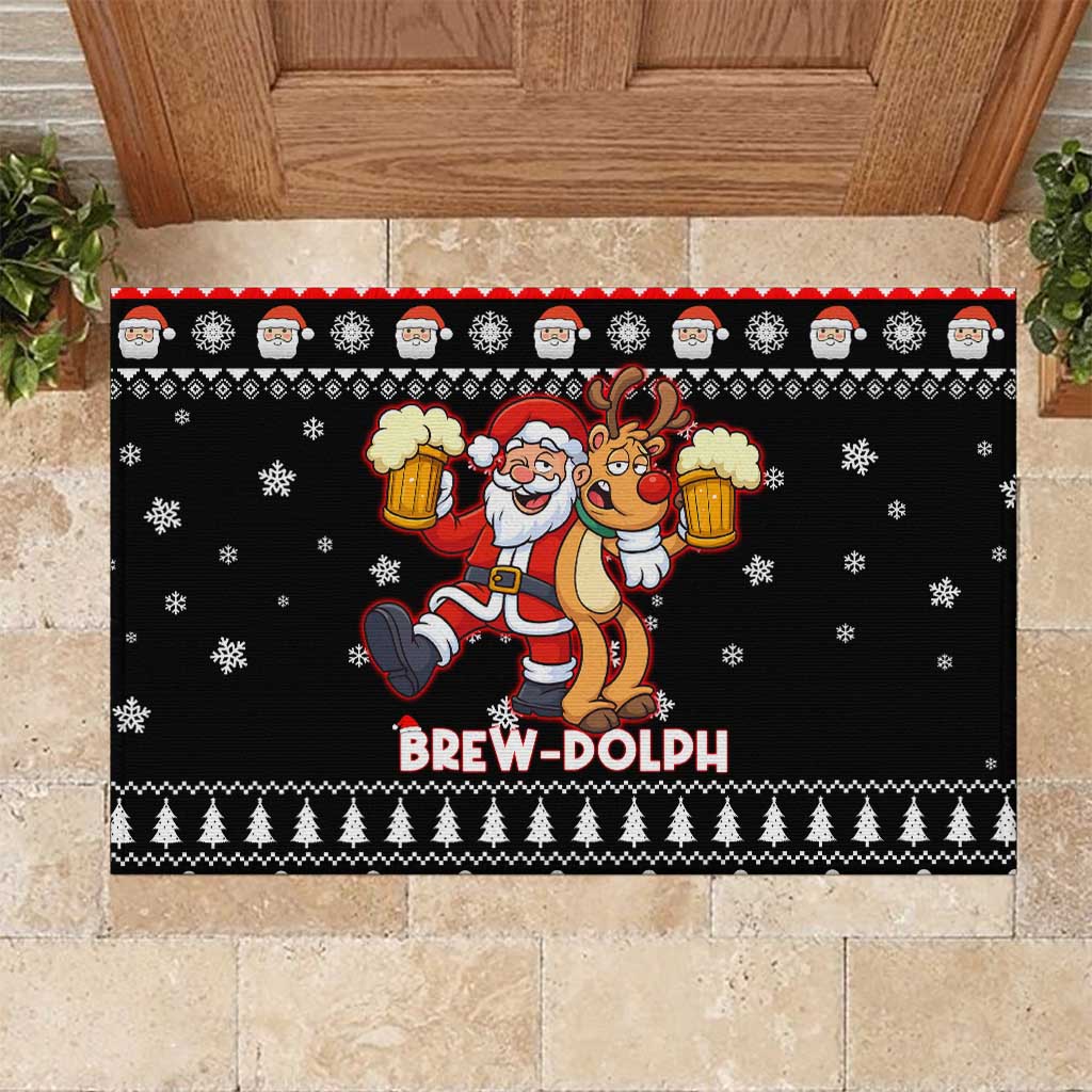 Christmas Brewdolph Reindeer Rubber Doormat Xmas Holiday Patterns - Wonder Print Shop