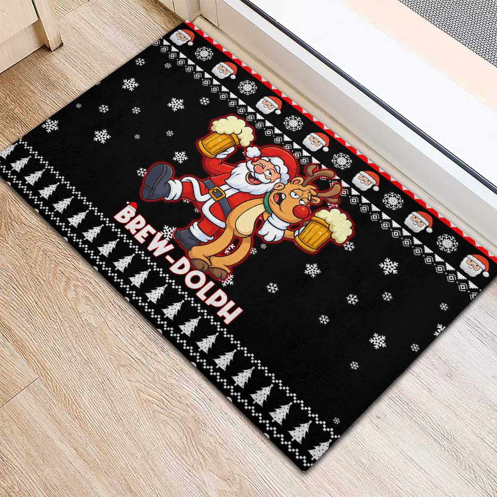 Christmas Brewdolph Reindeer Rubber Doormat Xmas Holiday Patterns - Wonder Print Shop