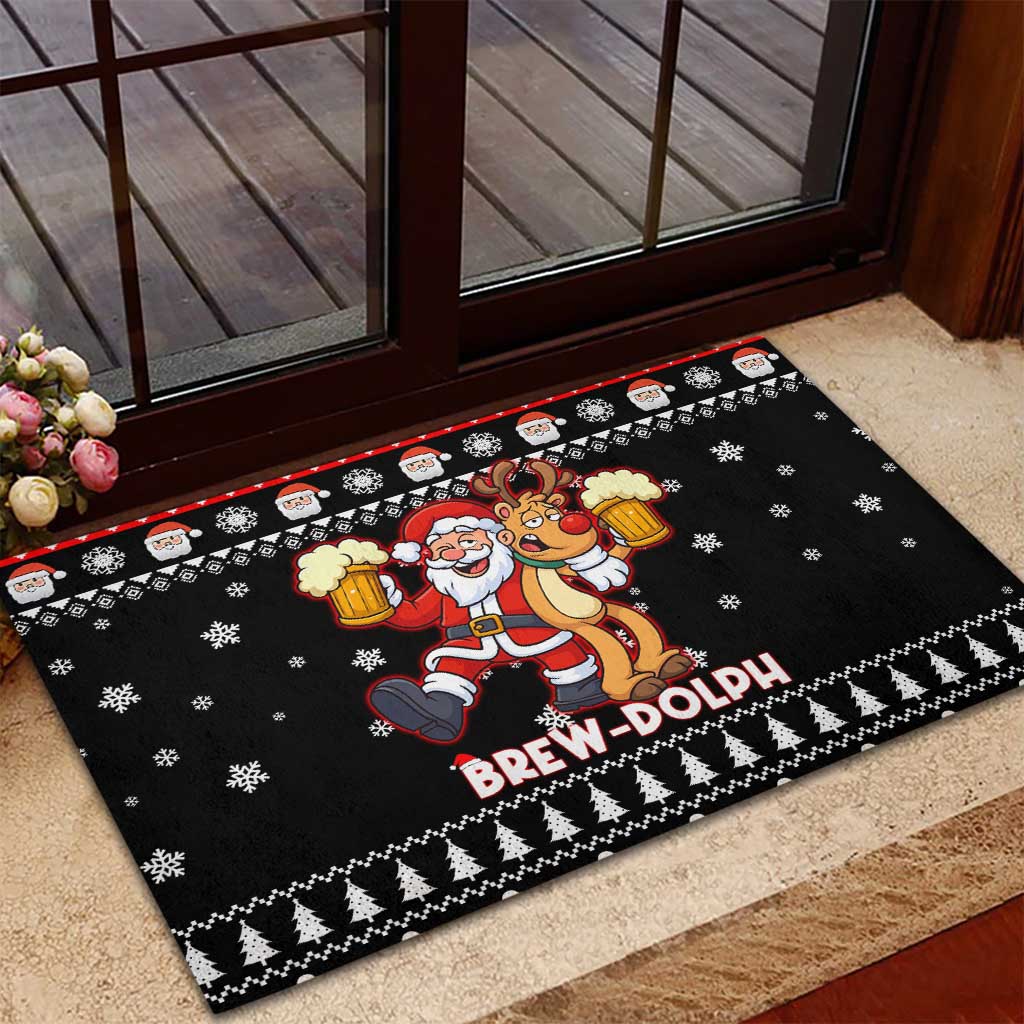 Christmas Brewdolph Reindeer Rubber Doormat Xmas Holiday Patterns - Wonder Print Shop