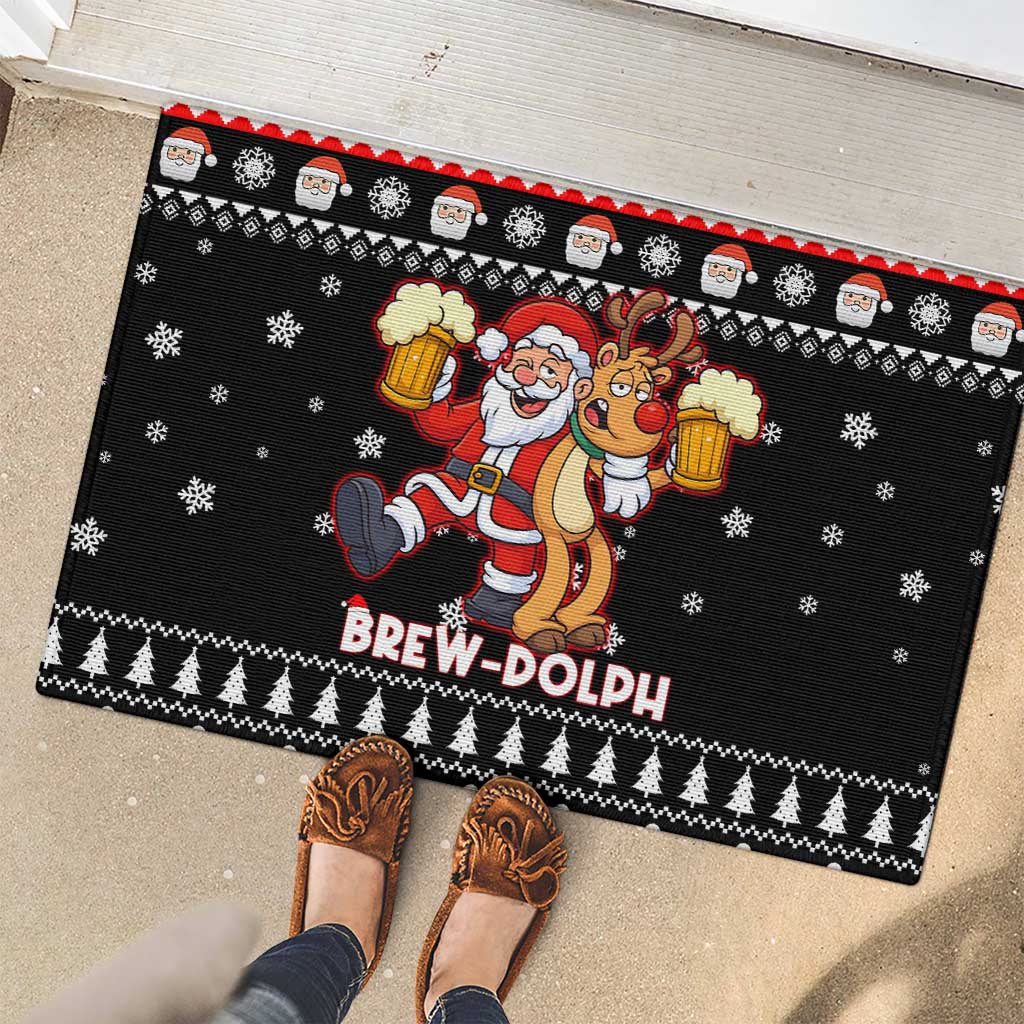 Christmas Brewdolph Reindeer Rubber Doormat Xmas Holiday Patterns - Wonder Print Shop