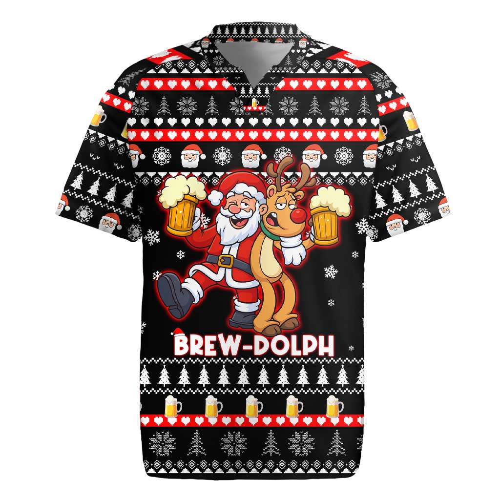 Christmas Brewdolph Reindeer Rugby Jersey Xmas Holiday Patterns - Wonder Print Shop