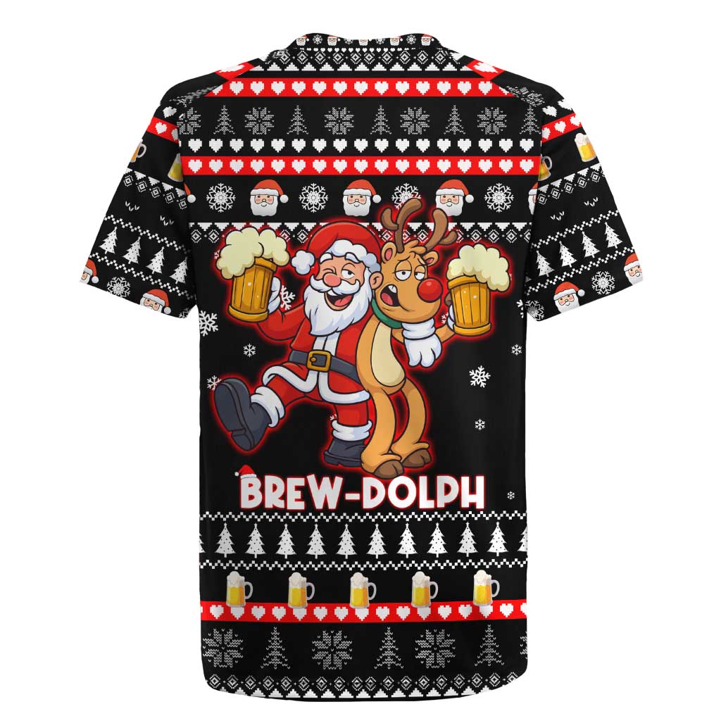 Christmas Brewdolph Reindeer Rugby Jersey Xmas Holiday Patterns - Wonder Print Shop