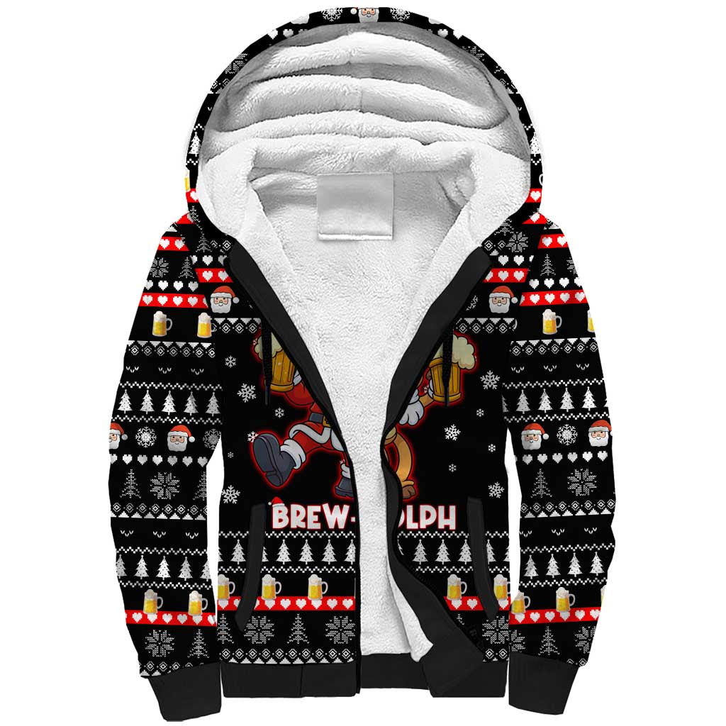 Christmas Brewdolph Reindeer Sherpa Hoodie Xmas Holiday Patterns - Wonder Print Shop