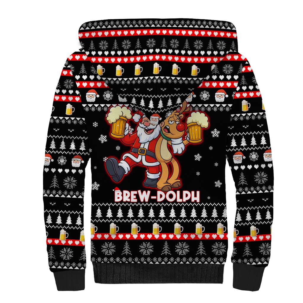 Christmas Brewdolph Reindeer Sherpa Hoodie Xmas Holiday Patterns - Wonder Print Shop