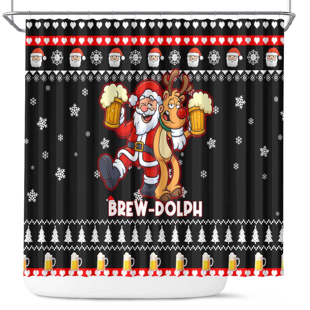 Christmas Brewdolph Reindeer Shower Curtain Xmas Holiday Patterns - Wonder Print Shop