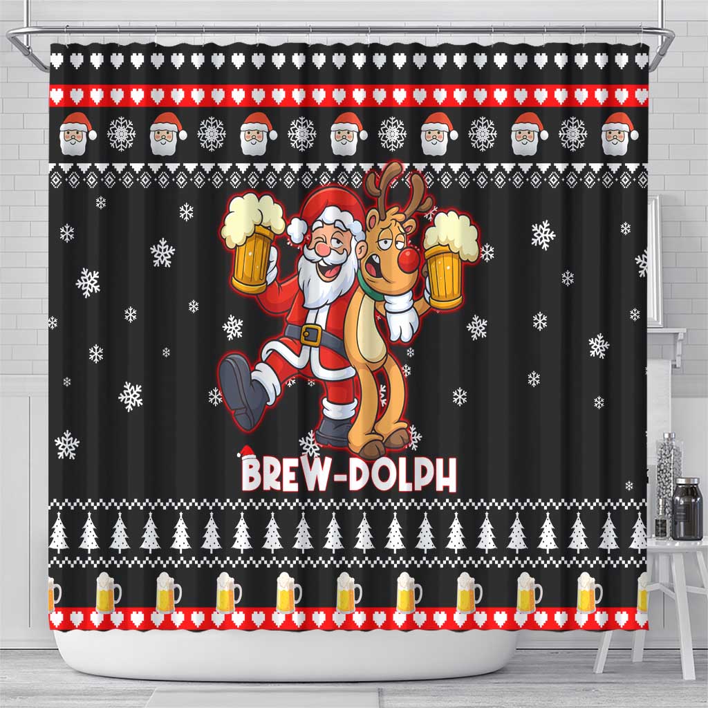 Christmas Brewdolph Reindeer Shower Curtain Xmas Holiday Patterns - Wonder Print Shop