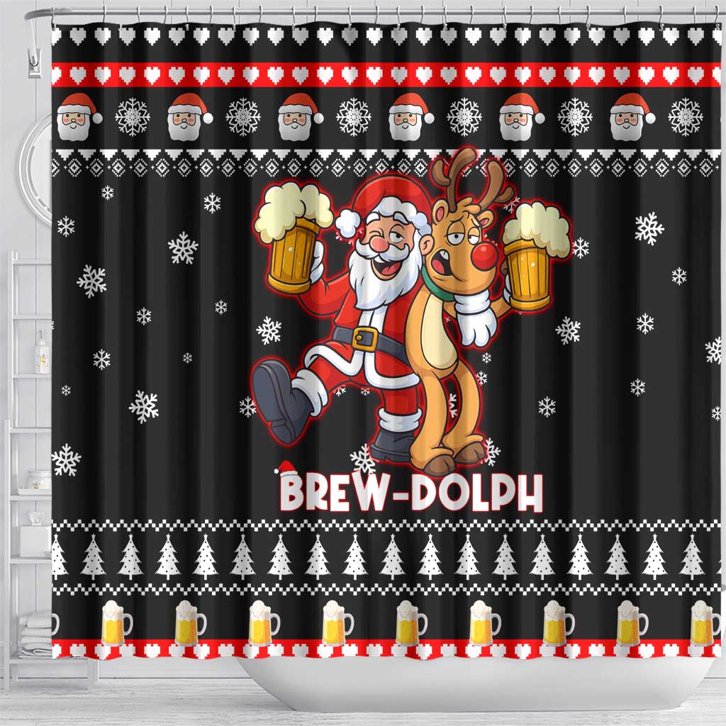 Christmas Brewdolph Reindeer Shower Curtain Xmas Holiday Patterns - Wonder Print Shop