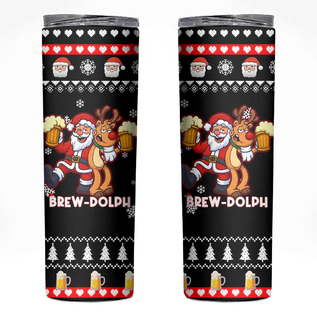 Christmas Brewdolph Reindeer Skinny Tumbler Xmas Holiday Patterns - Wonder Print Shop