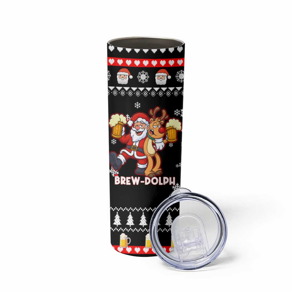 Christmas Brewdolph Reindeer Skinny Tumbler Xmas Holiday Patterns - Wonder Print Shop