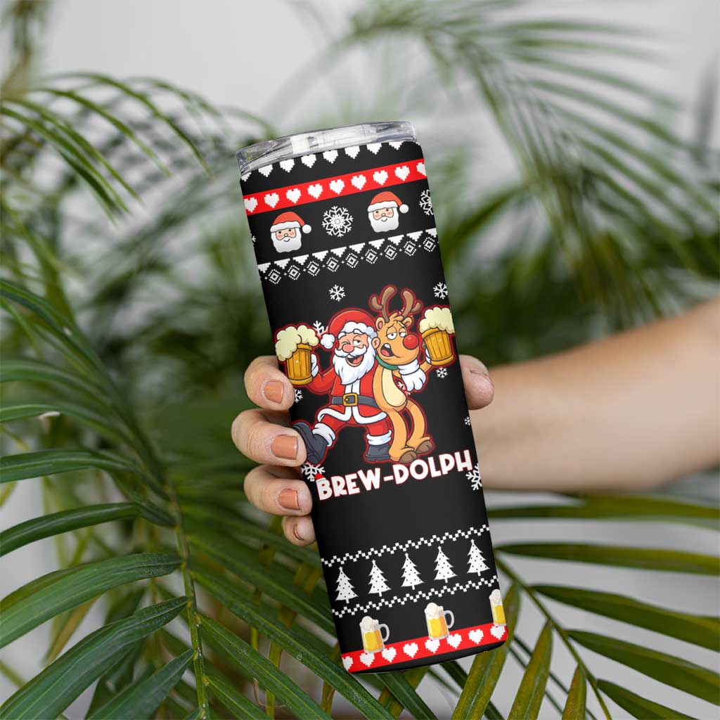 Christmas Brewdolph Reindeer Skinny Tumbler Xmas Holiday Patterns - Wonder Print Shop
